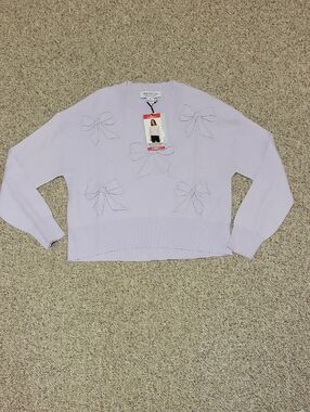 Bridgerton X Shondaland  Lavender Bow Embroidered Sweater XS New Soft Grandma